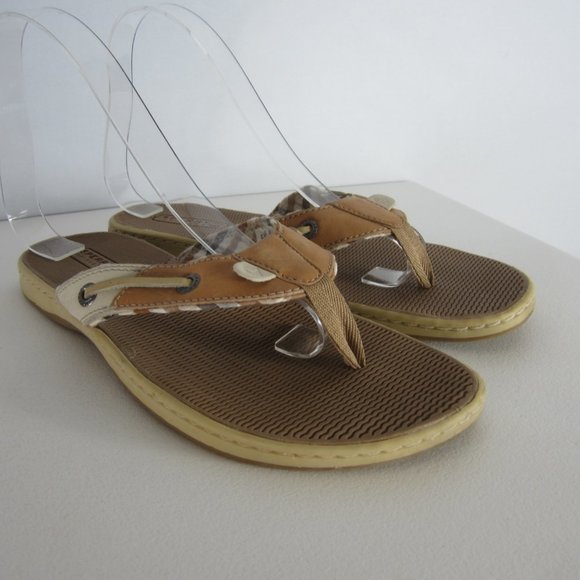 Sperry Top Sider 7.5 Ivory Beige Leather Flip Flop - Picture 4 of 11